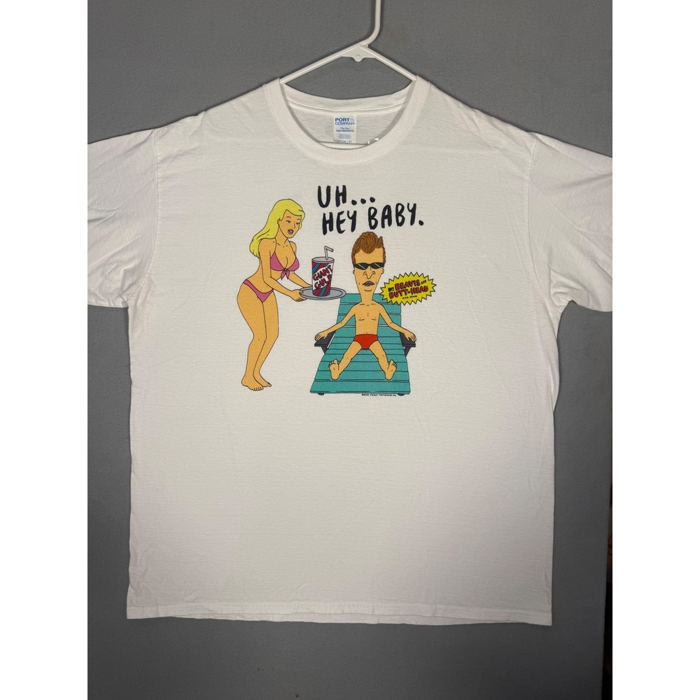 VTG Beavis and Butt-Head T Shirt Mens XL White Hey Baby Giant Gulp MTV Cartoon
